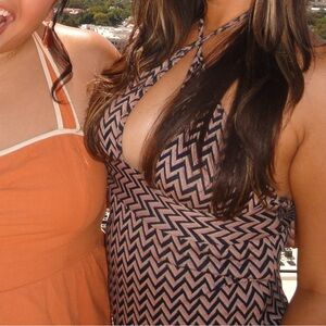 Princess Polly Miranda Zig Zag Chevron Print Halter Tie Neck Mini Dress Size 6